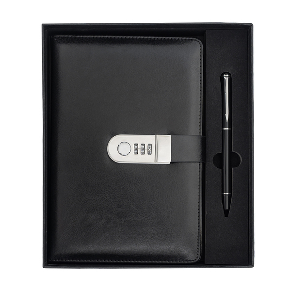 R02336.02 - Zestaw notes z szyfrem i długopis Windsor, czarny