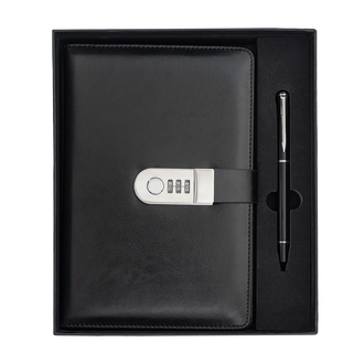 R02336 - Zestaw notes z szyfrem i długopis Windsor, czarny 